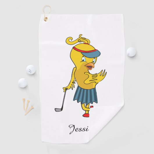 Cute Birdie Monogram White Golfhanddoek (Insitu)