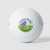 Cute Birdie on Putting Green Customizable Birthday Golfballen (Voorkant)