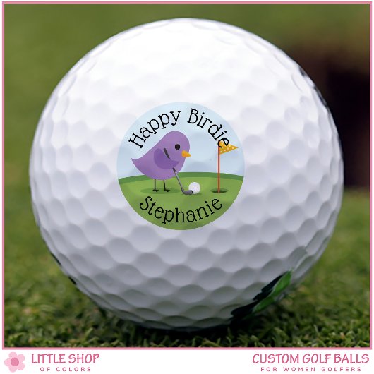 Cute Birdie on Putting Green Customizable Birthday Golfballen