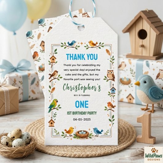 Cute Birds 1e Verjaardag – Leuke Kinderfeestje Cadeaulabel
