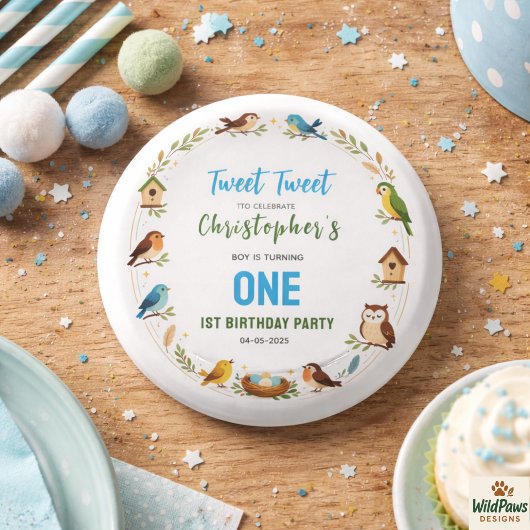 Cute Birds 1st Birthday Party – Fun Kids Ronde Button 3,2 Cm