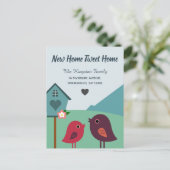 Cute Birds and Bird House Nieuw adres Briefkaart (Staand voorkant)