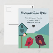 Cute Birds and Bird House Nieuw adres Briefkaart (Voorkant / Achterkant)