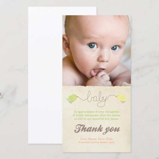 Cute Birds Bedankt voor de Sjabloon van de Baby-fo (Voorkant / Achterkant)