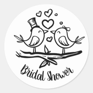 Cute Birds Black White Lovebird Vrijgezellenfeest Ronde Sticker