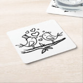 Cute Birds Black White Lovebird Wedding Kartonnen Onderzetters (Schuin)