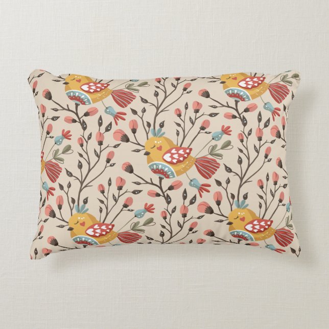 Cute Birds Boho Pattern Accent Kussen (Voorkant)