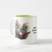 Cute Birds Books & Brew Personalized Tweekleurige Koffiemok (Voorkant links)