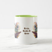 Cute Birds Books & Brew Personalized Tweekleurige Koffiemok (Center)