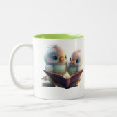 Cute Birds Books & Brew Personalized Tweekleurige Koffiemok (Links)