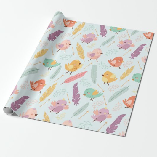 Cute Birds Cadeaupapier (Uitgerold)