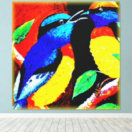 Cute Birds Couple. Bestel nu Canvas Afdruk (Insitu (Houten vloer))