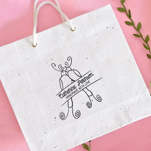 Cute Birds Custom Handmade with love, Large Rubberstempel