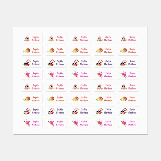 Cute Birds Custom Personalized Name Clothing Labels (Vel)