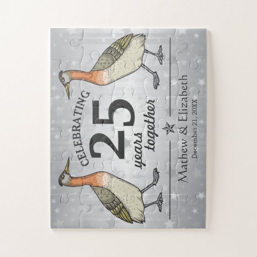 Cute Birds Custom Silver 25th Wedding Jubileum Legpuzzel (Verticaal)