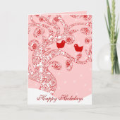 Cute Birds Damask Swirl Tree Stars Prettige feestd Feestdagen Kaart (Voorkant)