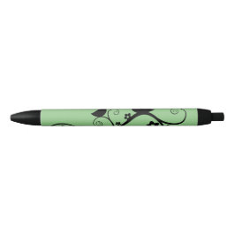 Cute Birds (groene achtergrond) Zwarte Inkt Pen