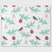 Cute Birds kerstbal & Branches Pattern Cadeaupapier (Vlak)