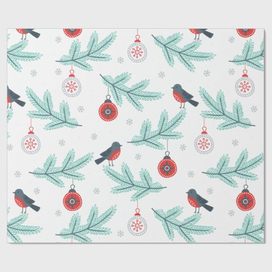 Cute Birds kerstbal & Branches Pattern Cadeaupapier (Vlak)