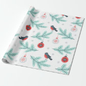 Cute Birds kerstbal & Branches Pattern Cadeaupapier (Uitgerold)