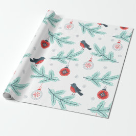 Cute Birds kerstbal & Branches Pattern Cadeaupapier