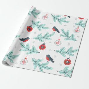 Cute Birds kerstbal & Branches Pattern Cadeaupapier