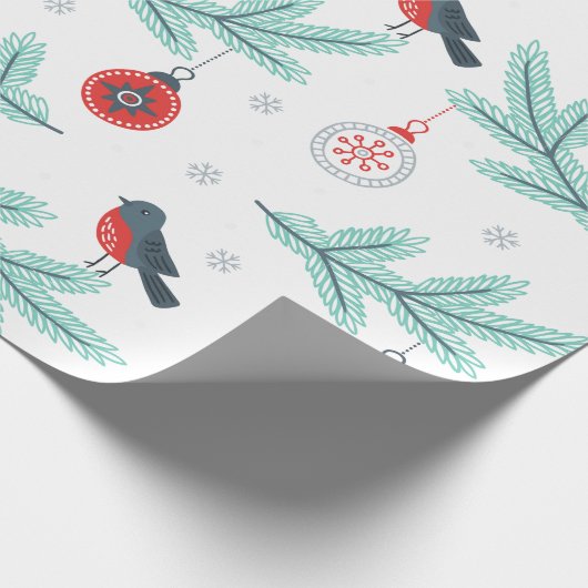 Cute Birds kerstbal & Branches Pattern Cadeaupapier (Hoek)