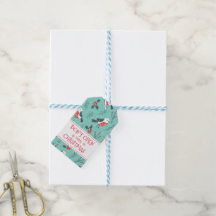 Cute Birds Kerstmis en Branches Pattern Cadeaulabel