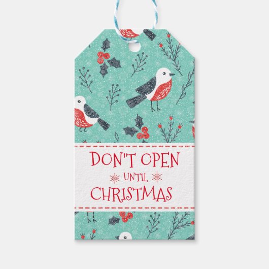 Cute Birds Kerstmis en Branches Pattern Cadeaulabel (Voorkant)