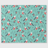 Cute Birds Kerstmis en Branches Pattern Cadeaupapier (Vlak)