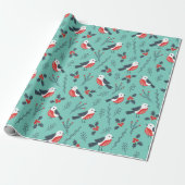 Cute Birds Kerstmis en Branches Pattern Cadeaupapier (Uitgerold)