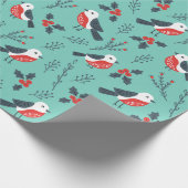 Cute Birds Kerstmis en Branches Pattern Cadeaupapier (Hoek)