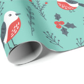 Cute Birds Kerstmis en Branches Pattern Cadeaupapier (Rol Hoek)