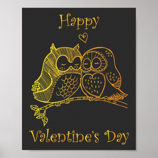 Cute Birds Love Couple Owl Romance Line Art No 3/3 Poster (Voorkant)