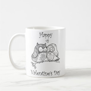 Cute Birds Love Couple Owl Romance Line Art nr. 1/ Koffiemok