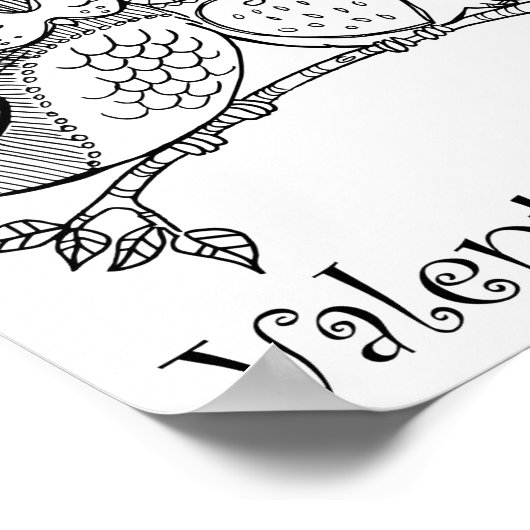 Cute Birds Love Couple Owl Romance Line Art nr. 1/ Poster (Hoek)