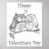 Cute Birds Love Couple Owl Romance Line Art nr. 1/ Poster (Voorkant)