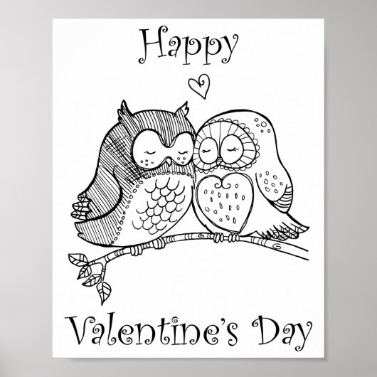Cute Birds Love Couple Owl Romance Line Art nr. 1/ Poster (Voorkant)