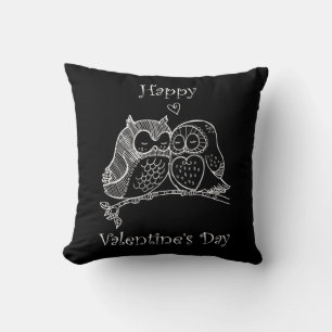 Cute Birds Love Couple Owl Romance Line Art nr. 2/ Kussen