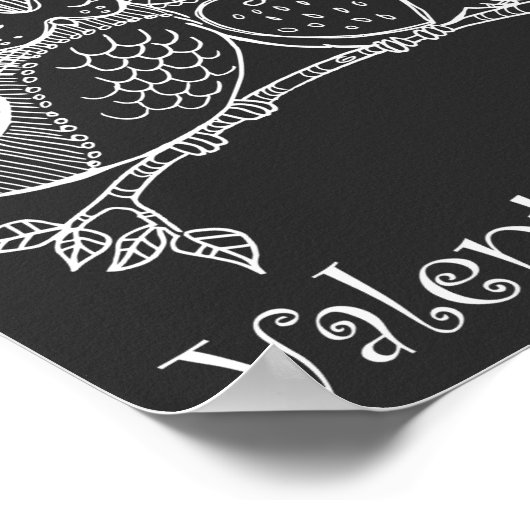 Cute Birds Love Couple Owl Romance Line Art nr. 2/ Poster (Hoek)