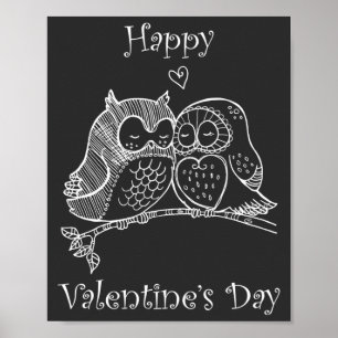 Cute Birds Love Couple Owl Romance Line Art nr. 2/ Poster