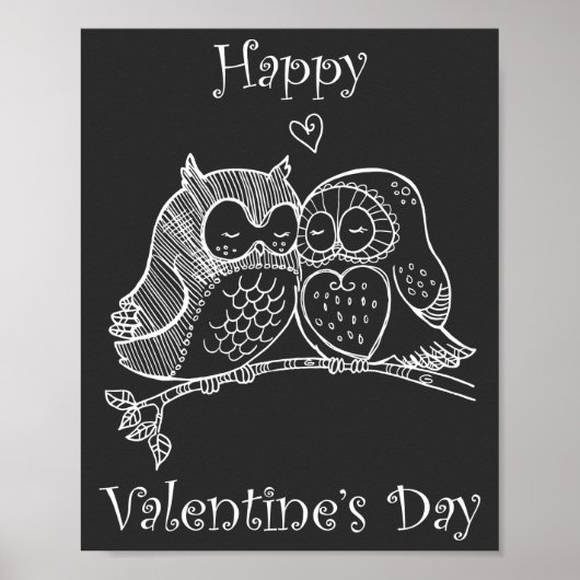 Cute Birds Love Couple Owl Romance Line Art nr. 2/ Poster (Voorkant)