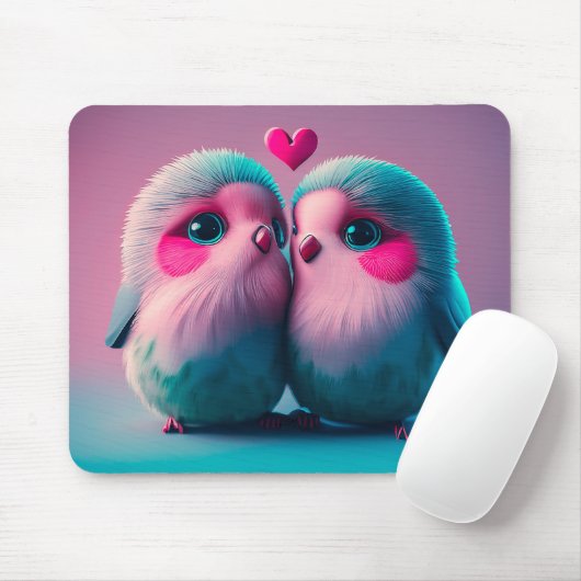 Cute Birds Love Hearts Valentijn Geïnspireerd kuns Muismat (Met muis)