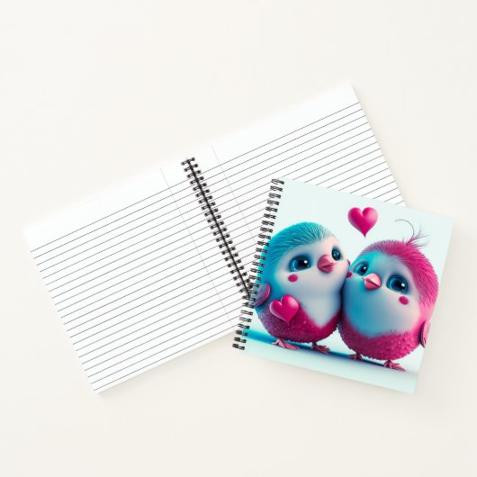 Cute Birds Love Hearts Valentijn Geïnspireerd kuns Notitieboek (Binnen)