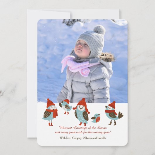 Cute Birds met Winter Clothes Photo Card (Voorkant)