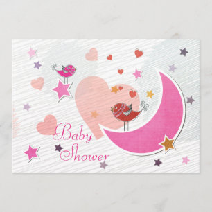 Cute Birds Moon en Stars Girl Baby shower Kaart