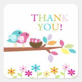 Cute Birds Nest Bedankt, Triplets Baby shower Vierkante Sticker
