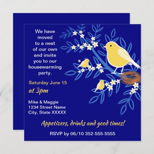 Cute Birds, Nest of Our Ewn Printable Housewarming Kaart (Voorkant / Achterkant)