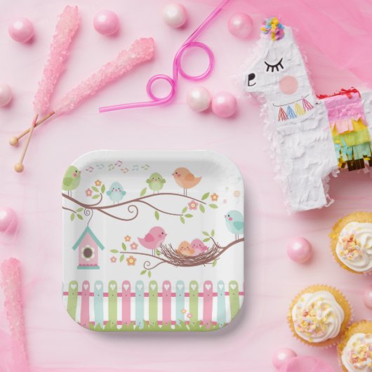 Cute Birds Nest White Papieren Bordje (Feest)