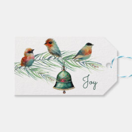 Cute Birds op een Pine Branch-kerstLabel Cadeaulabel